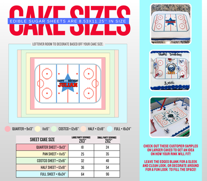 Edible Hockey Rink Personalized Cake Topper Sugar Sheet | for a Hockey Birthday or Team Party