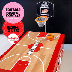 Printable Valentines Basketball Court For Box || EDITABLE DIGITAL DOWNLOAD || Basketball Valentine, Valentines Box, Basketball Court