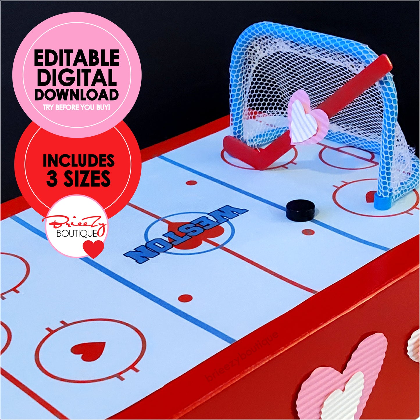 Printable Valentines Hockey Rink For Box || EDITABLE DIGITAL DOWNLOAD