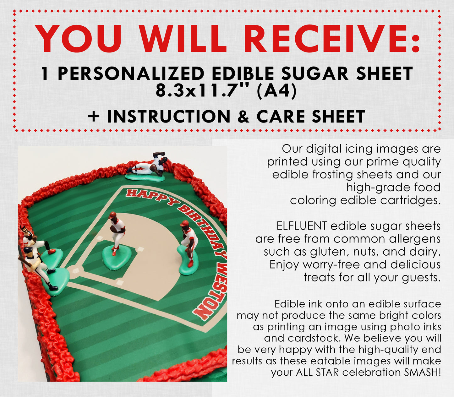 Edible Baseball Field Cake Topper Personalized Sugar Sheet | for a Baseball Birthday or Team Party