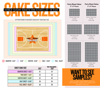Edible Basketball Court Personalized Cake Topper Sugar Sheet | for a Basketball Birthday or Team Party