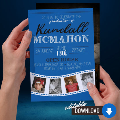 Blue Filmstrip Graduation Photo Invitation | ANY COLOR | EDITABLE DIGITAL DOWNLOAD