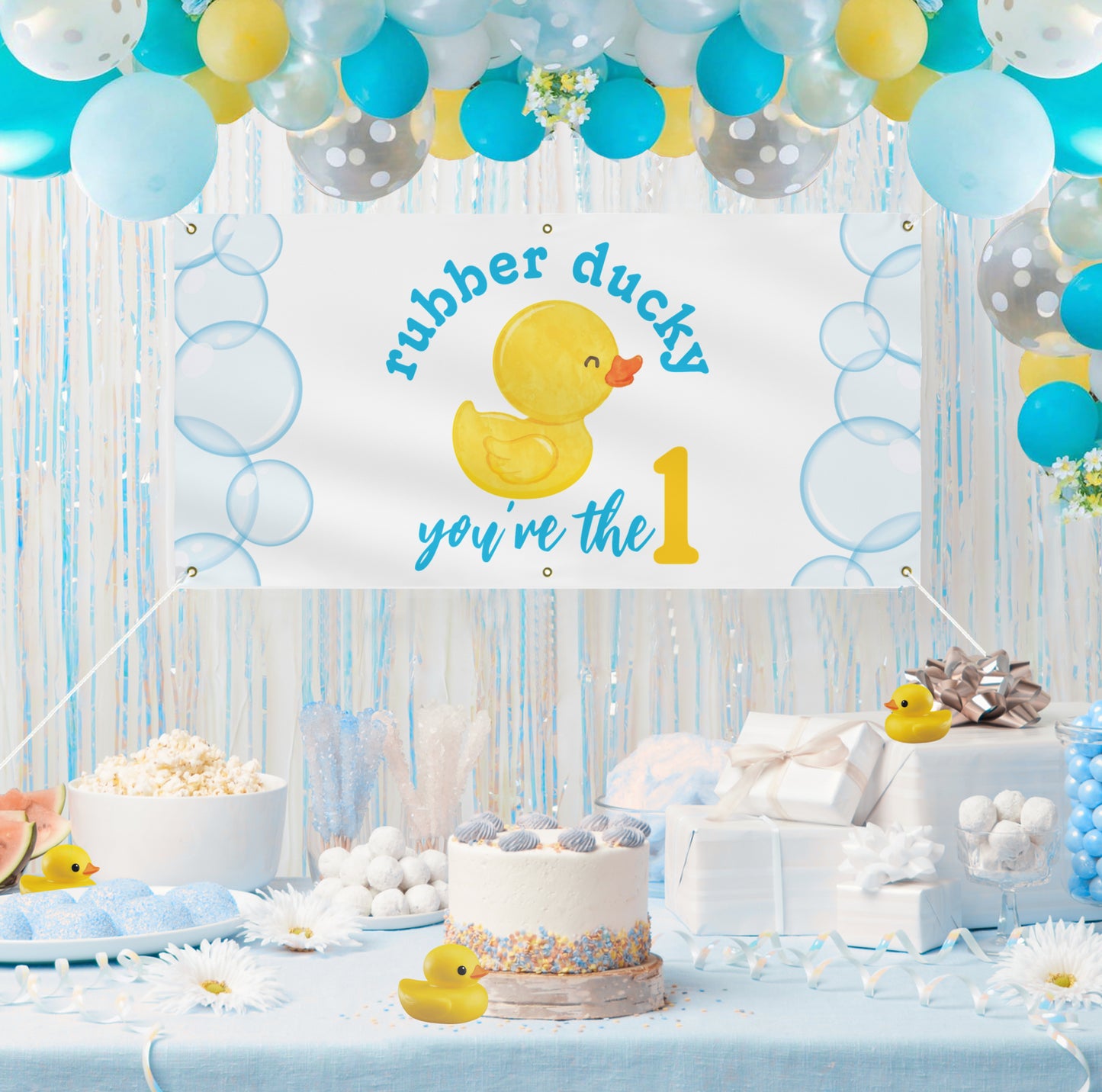 Rubber Ducky You're the 1 Hanging Birthday Banner