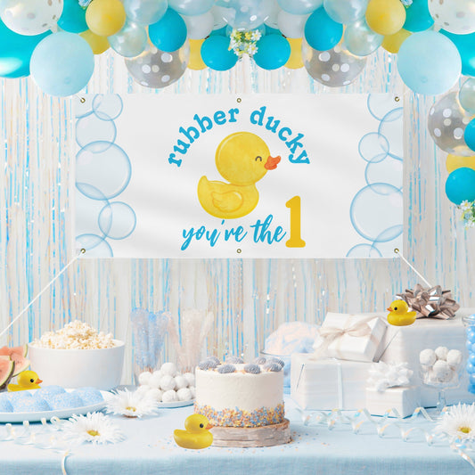 Rubber Ducky You're the 1 Hanging Birthday Banner