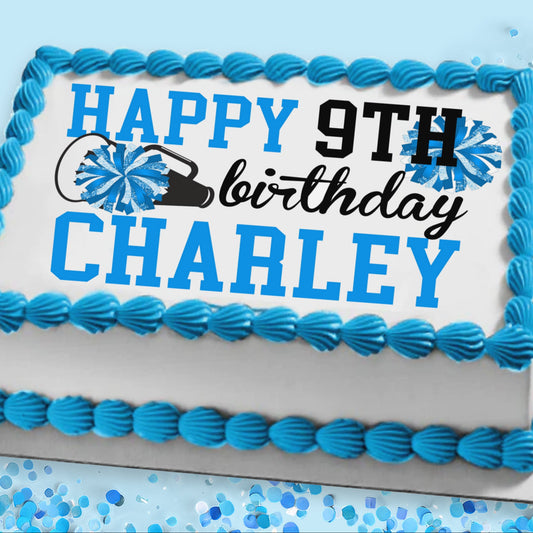 Cheerleading Birthday Edible Cake Topper Sugar Sheet | Blue | 4 Styles Available