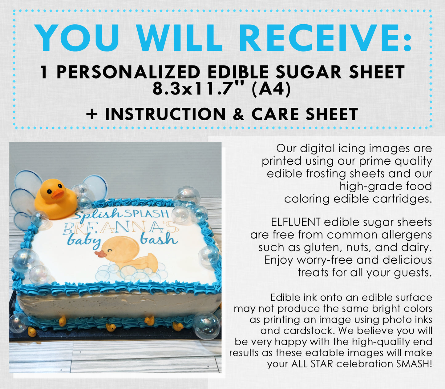 Girl Rubber Duck Baby Shower Edible Cake Topper Sugar Sheet | 4 Styles Available