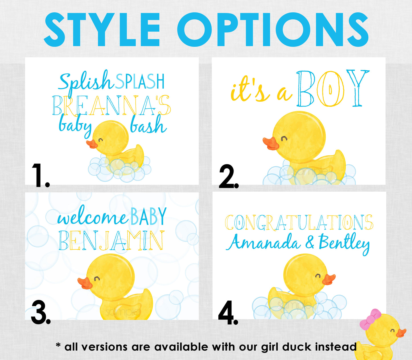 Rubber Duck Baby Shower Edible Cake Topper Sugar Sheet | 4 Styles Available