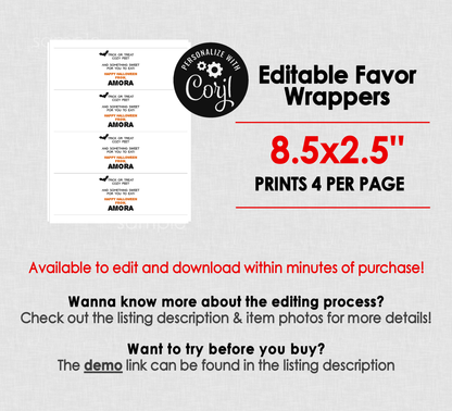 Halloween Printable Sock Favor Wrap (Editable Digital Download) - DIY Favor Gift for Friends, Classmates, Coworkers, Students, Teachers