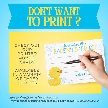 Rubber Duck Advice for the Parents to Be Baby Shower Cards (Digital Download)
