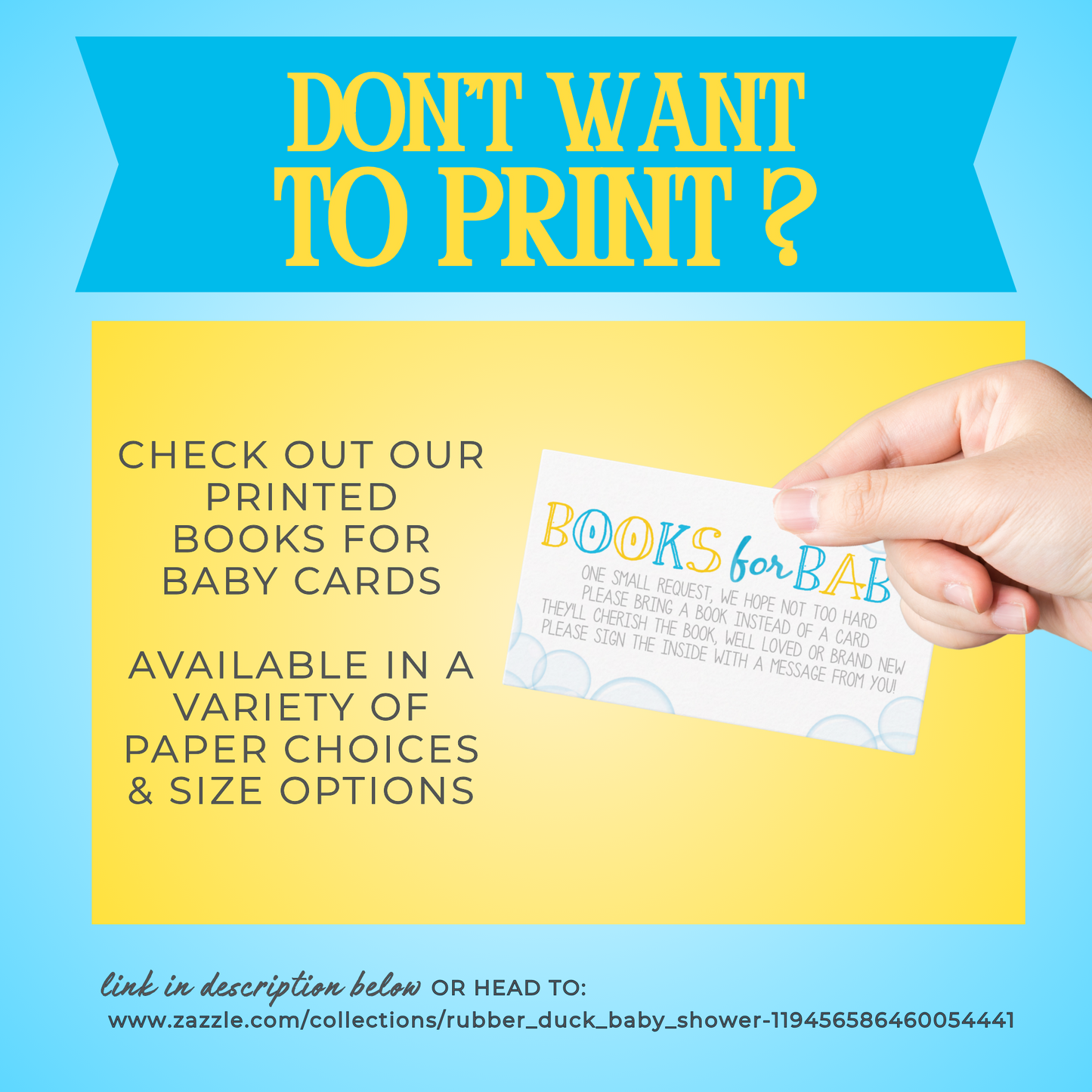 Books for Baby Rubber Duck Baby Shower Insert Cards (Digital Download)