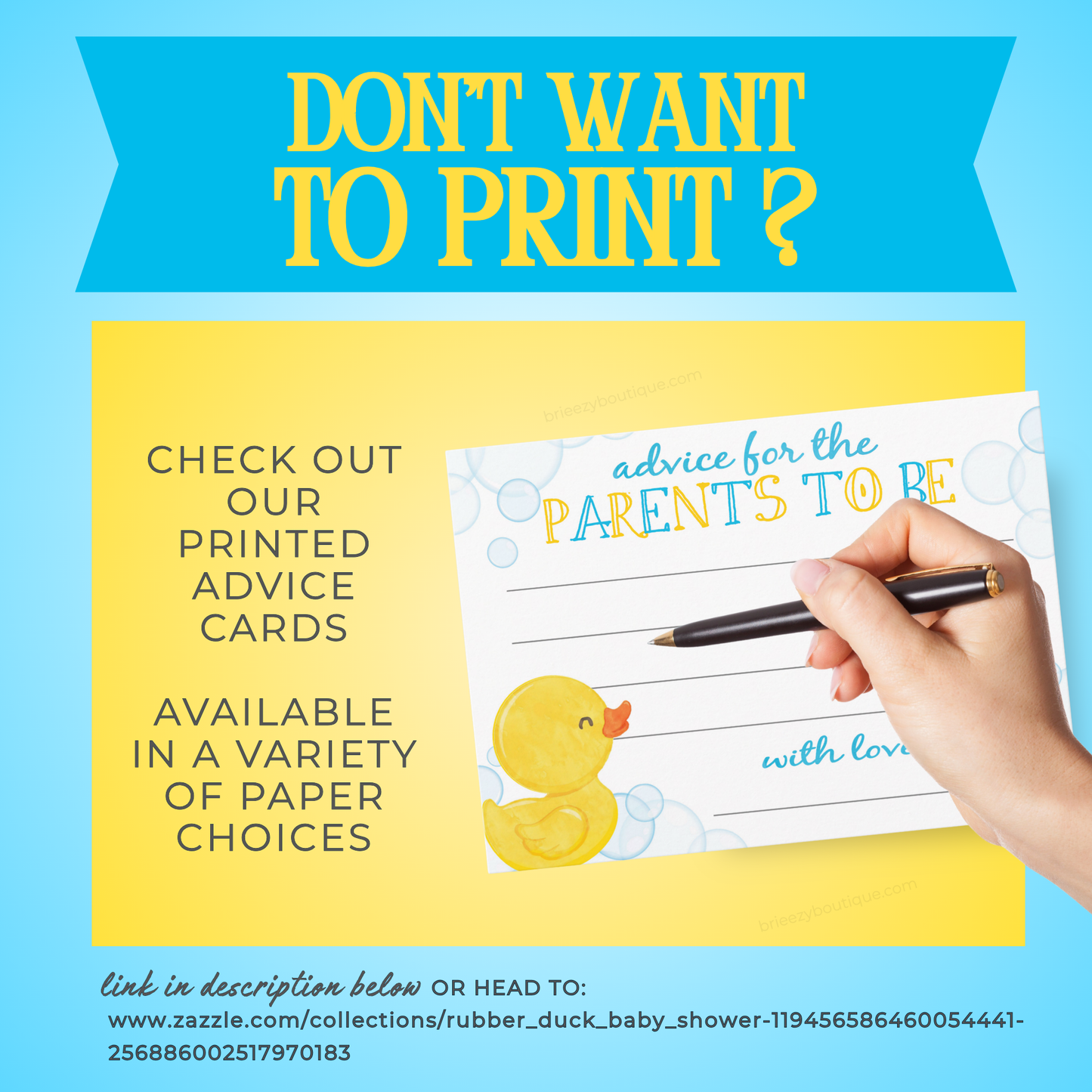 Rubber Duck Advice for the Parents to Be Baby Shower Cards (Digital Download)