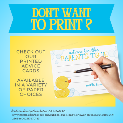 Rubber Duck Advice for the Parents to Be Baby Shower Cards (Digital Download)