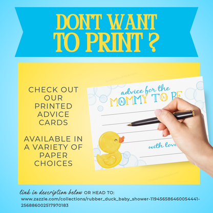 Rubber Duck Advice for the Mommy to Be Baby Shower Cards (Digital Download)