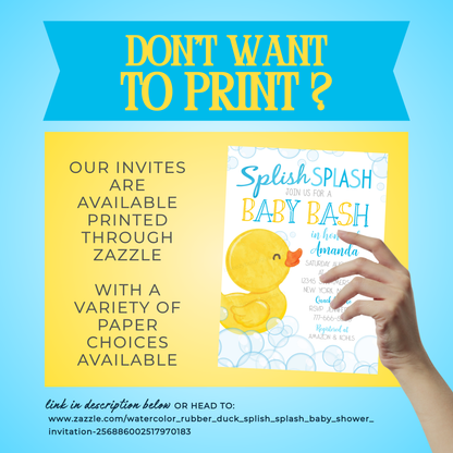 Watercolor Rubber Duck Baby Shower Invitation (Editable Digital Download)