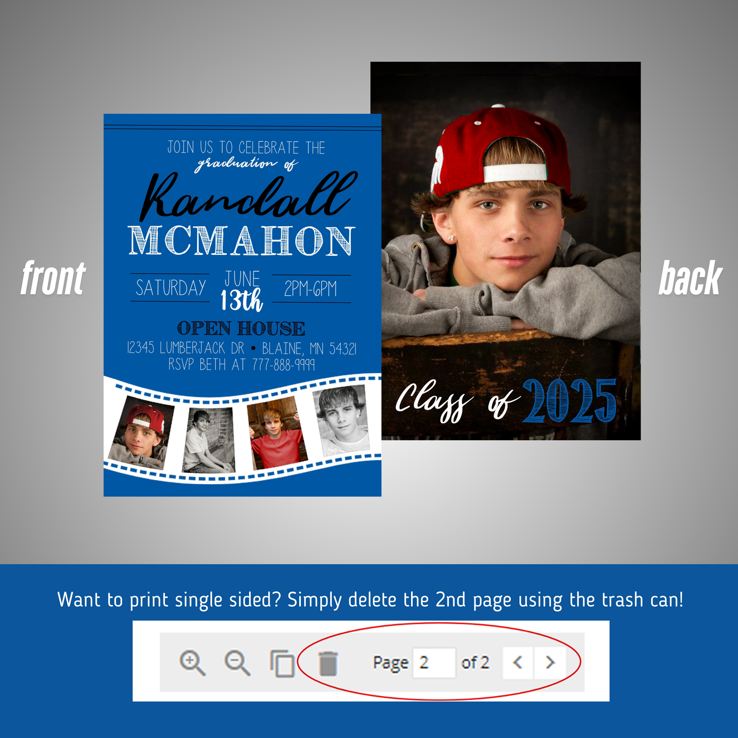 Blue Filmstrip Graduation Photo Invitation | ANY COLOR | EDITABLE DIGITAL DOWNLOAD