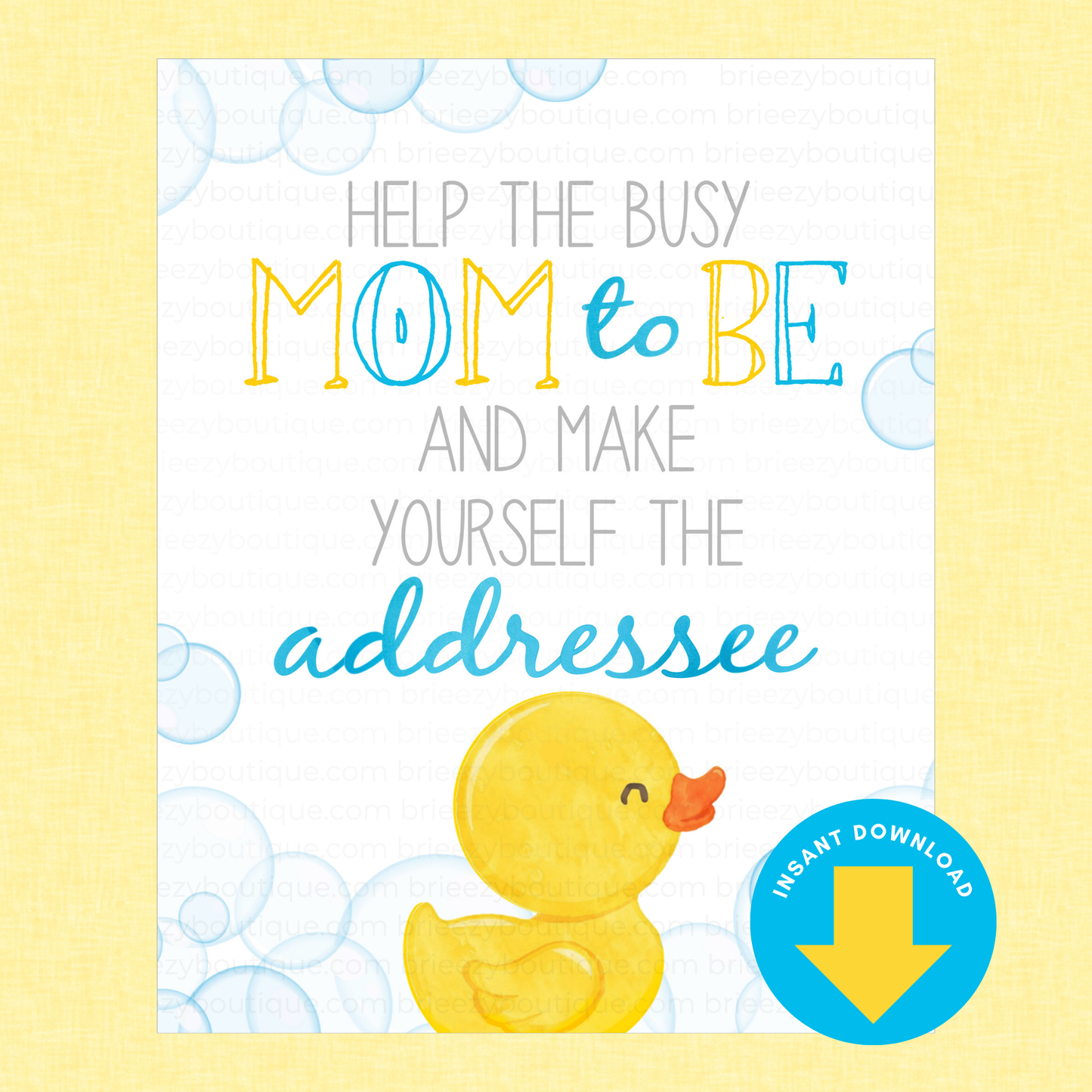 Rubber Duck Baby Shower Signs - 9 Signs to Choose From (Printable Digital Download)