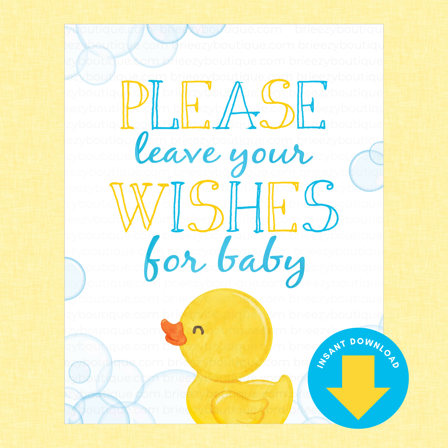 Rubber Duck Baby Shower Signs - 9 Signs to Choose From (Printable Digital Download)