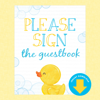 Rubber Duck Baby Shower Signs - 9 Signs to Choose From (Printable Digital Download)