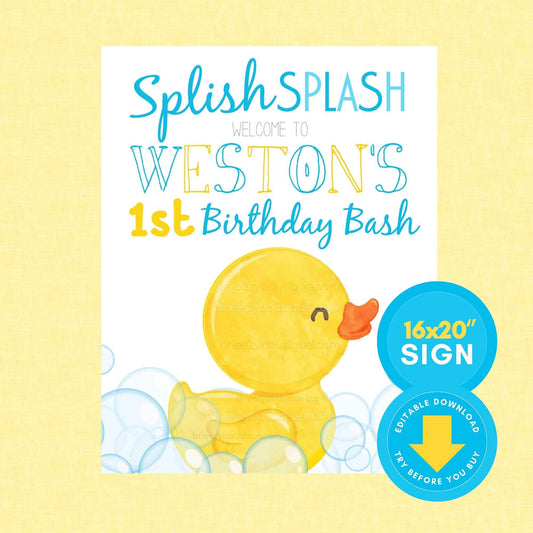 Rubber Duck Birthday Welcome Sign - 16x20'' (Editable Digital Download)