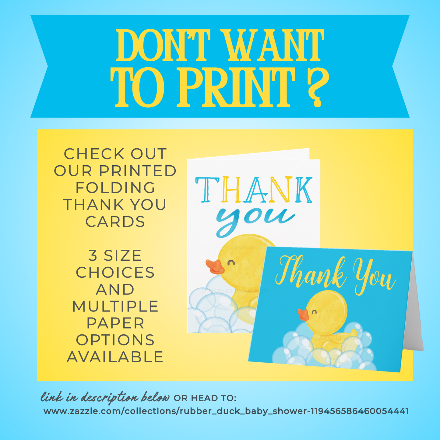 Rubber Duck Folding Thank You Cards (Digital Download)