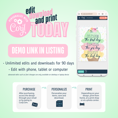 Ice Cream First Day, Yes Day, Best Day Bridal Shower Sign (Editable Digital Download)