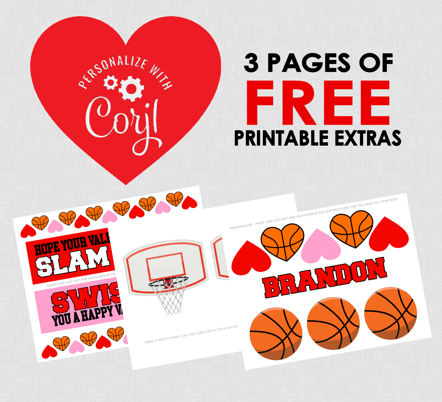 Printable Valentines Basketball Court For Box || EDITABLE DIGITAL DOWNLOAD