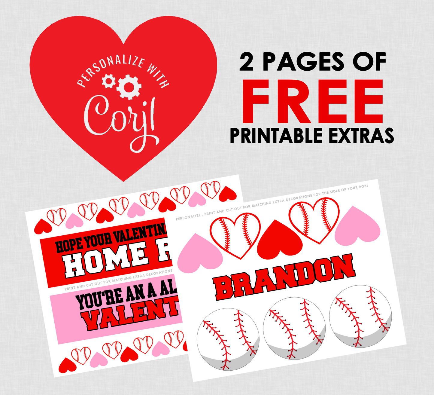 Printable Valentines Baseball Field For Box || EDITABLE DIGITAL DOWNLOAD
