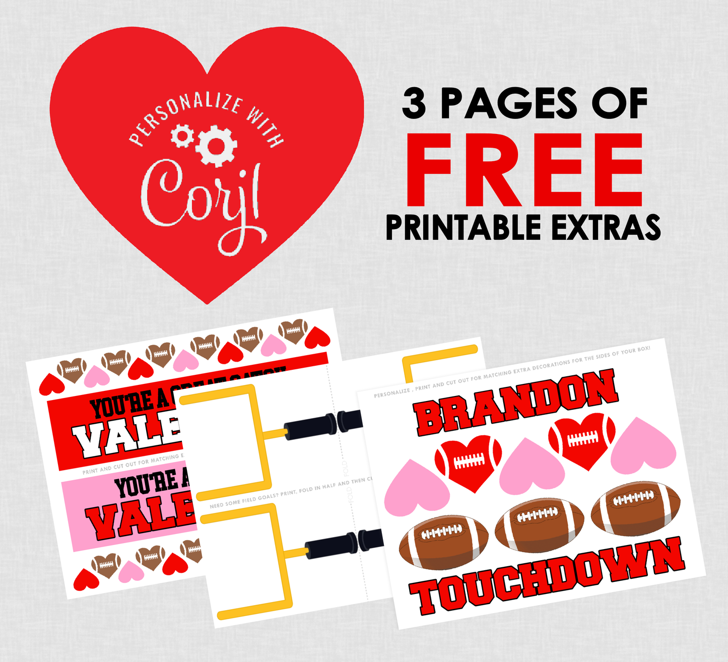 Printable Valentines Football Field For Box || EDITABLE DIGITAL DOWNLOAD