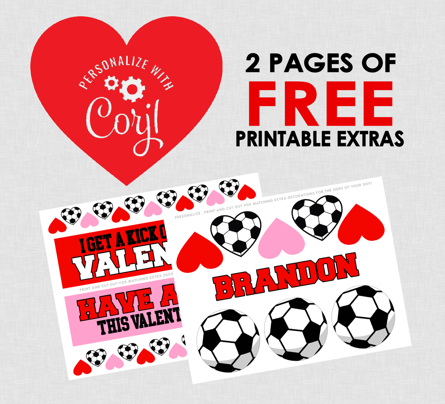 Printable Valentines Soccer Field For Box || EDITABLE DIGITAL DOWNLOAD
