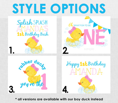 Girl Rubber Duck First Birthday Edible Cake Topper Sugar Sheet | 4 Styles Available