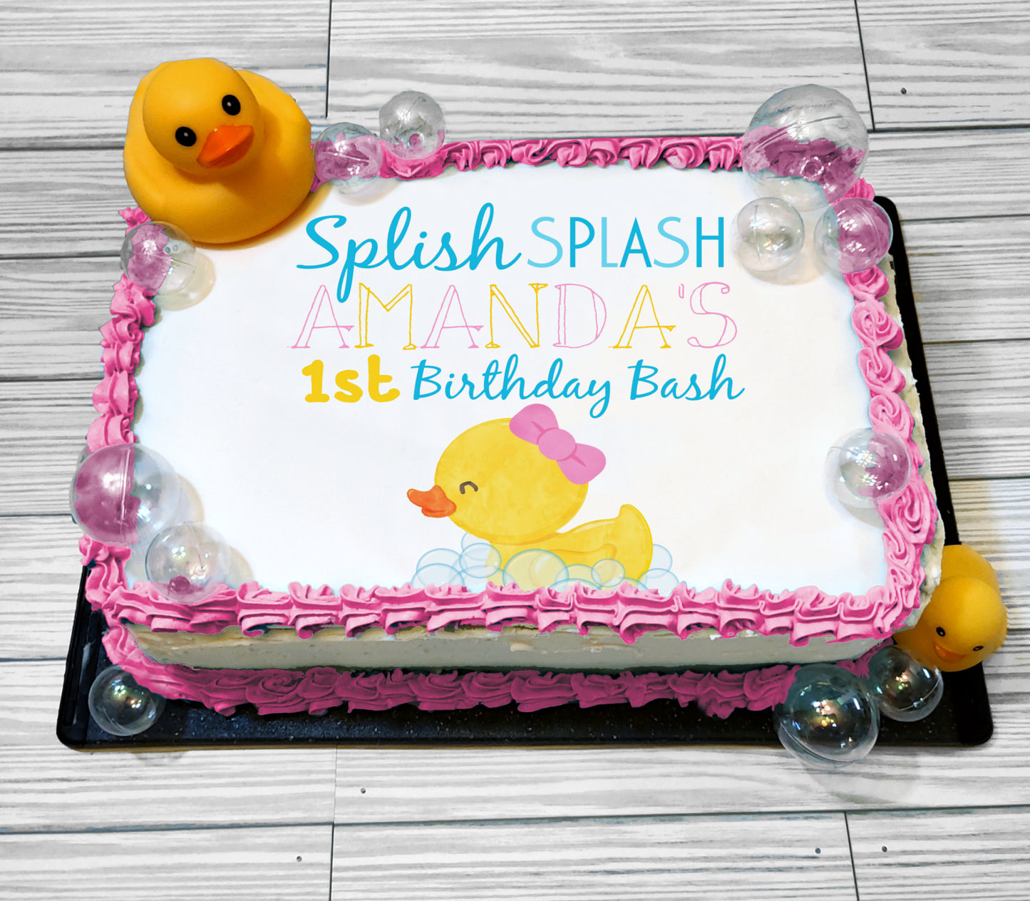Girl Rubber Ducky 1st Birthday Edible Cake Topper Sugar Sheet | 4 Styles Available