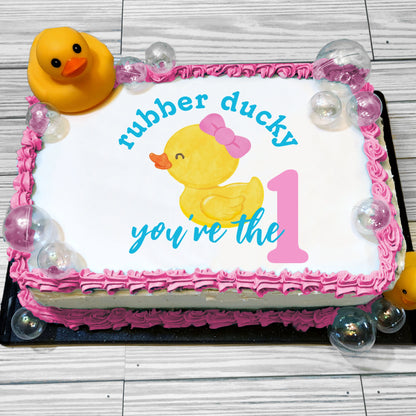 Girl Rubber Ducky 1st Birthday Edible Cake Topper Sugar Sheet | 4 Styles Available