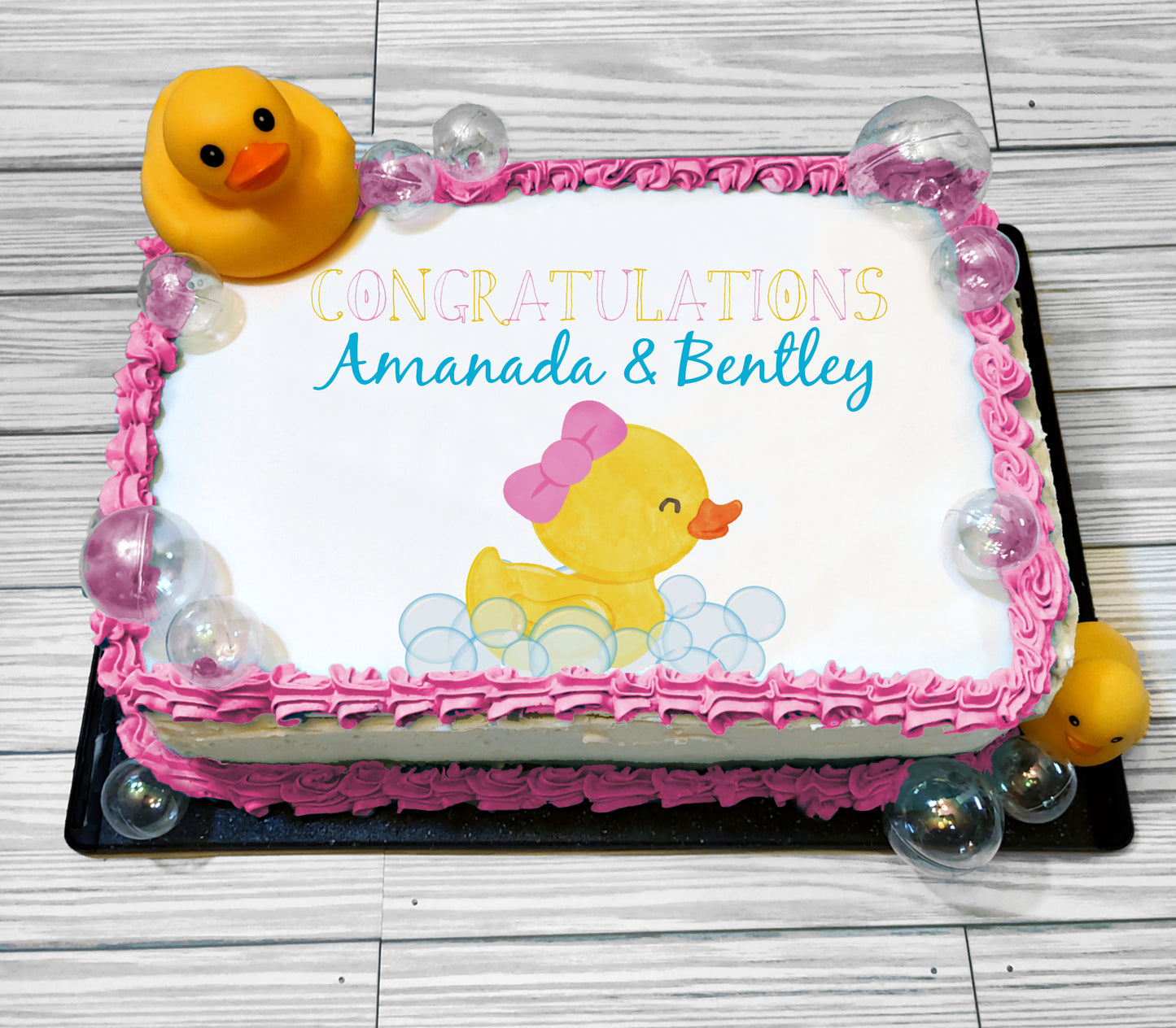 Girl Rubber Duck Baby Shower Edible Cake Topper Sugar Sheet | 4 Styles Available