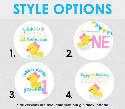 Girl Rubber Ducky 1st Birthday Edible Cake Topper Sugar Sheet | 4 Styles Available