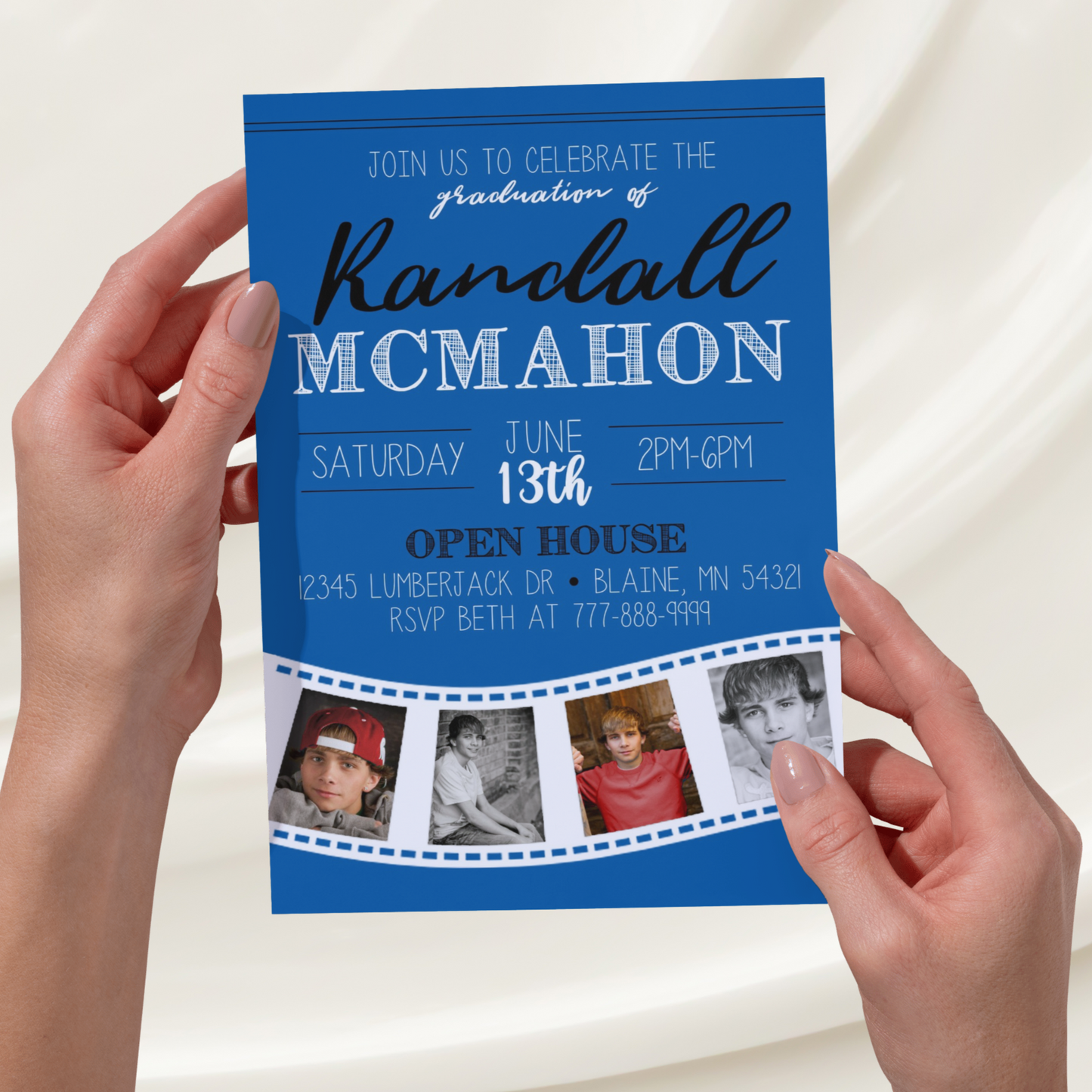 Blue Filmstrip Graduation Photo Invitation | ANY COLOR | EDITABLE DIGITAL DOWNLOAD