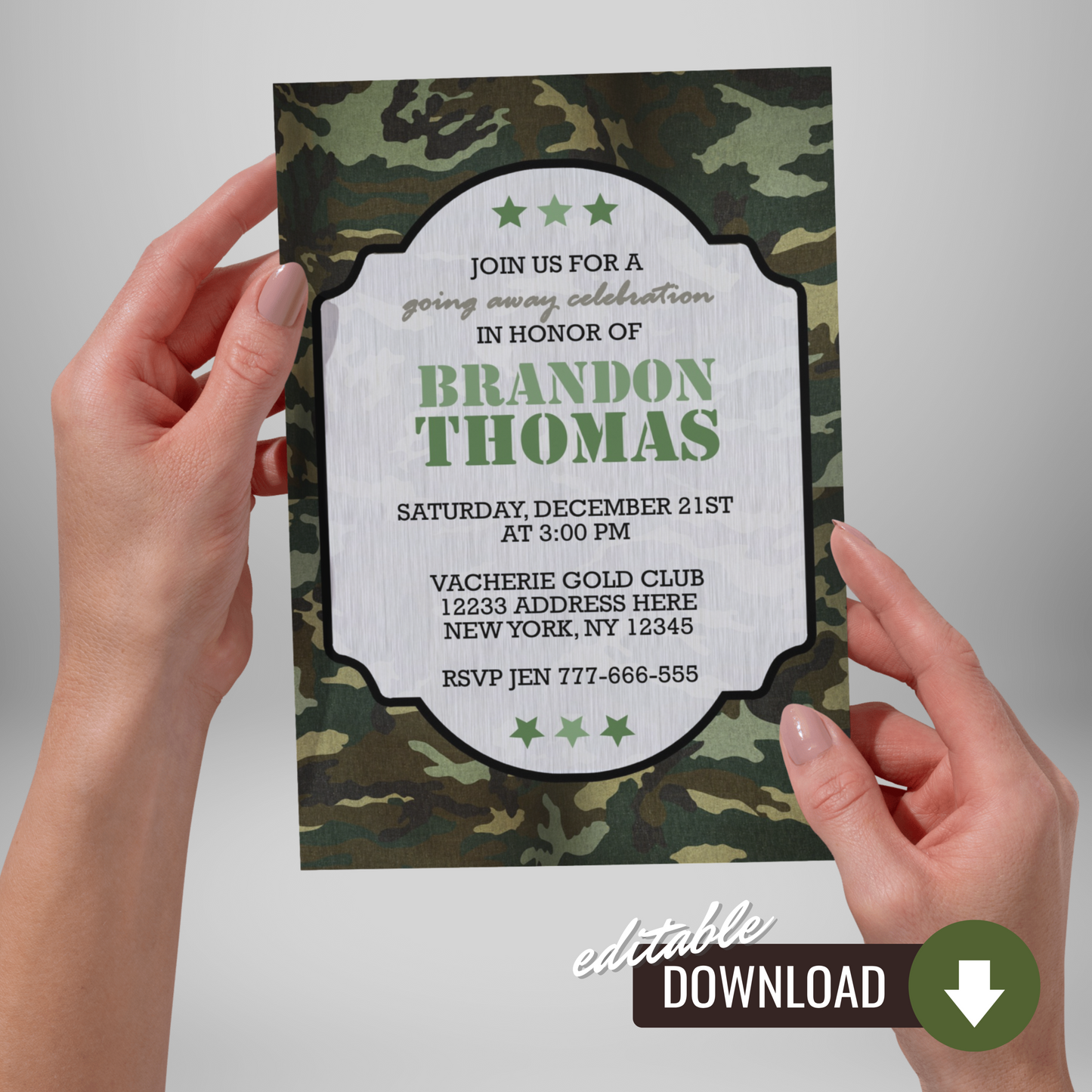 Camo Going Away or Deployment Invitation | EDITABLE DIGITAL DOWNLOAD