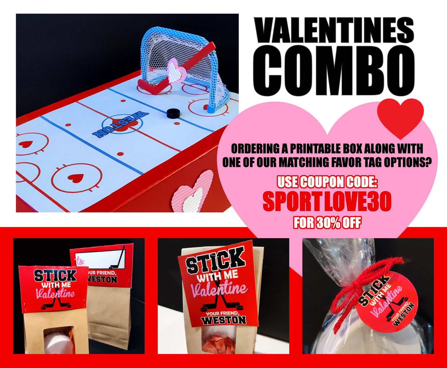 Printable Valentines Hockey Rink For Box || EDITABLE DIGITAL DOWNLOAD