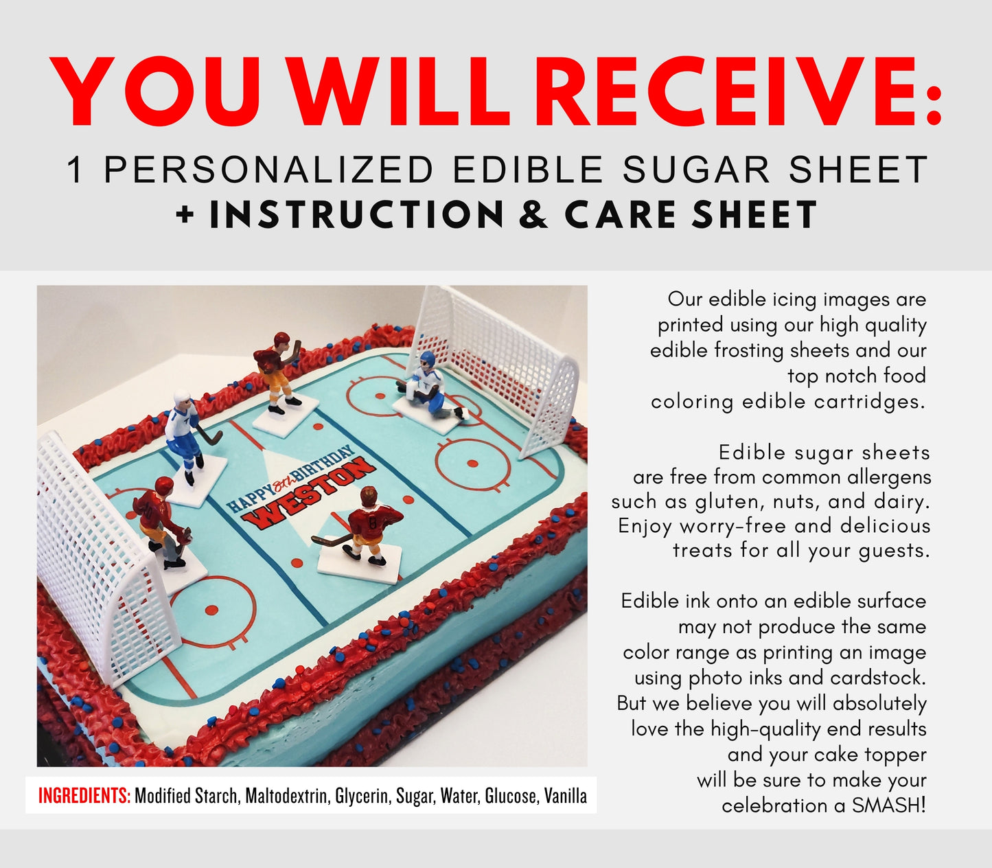 Edible Hockey Rink Cake Topper Frosting Sheet | for a Hockey Birthday or Team Party