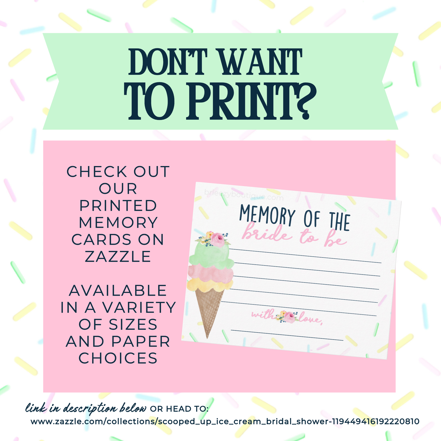 Ice Cream Memory for The Bride Sign & Cards (Digital Download)