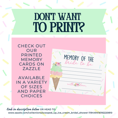 Ice Cream Memory for The Bride Sign & Cards (Digital Download)