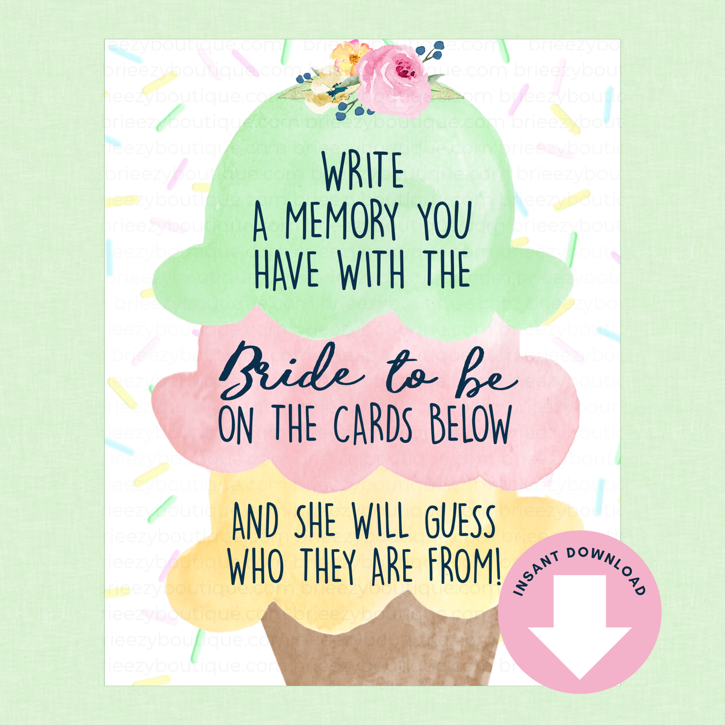 Ice Cream Memory for The Bride Sign & Cards (Digital Download)
