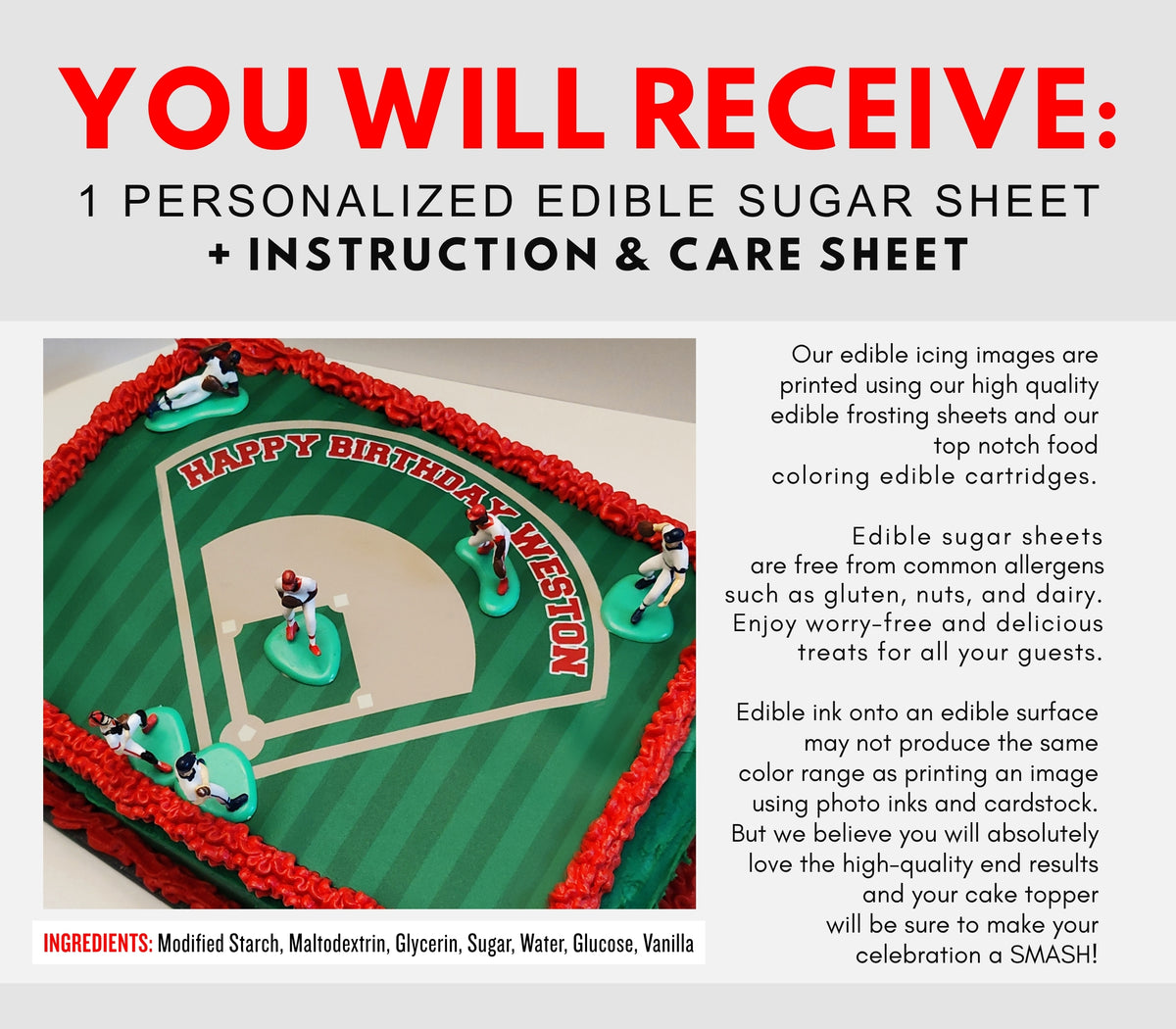 Edible Baseball Field Cake Topper Frosting Sheet | for a Baseball Birthday or Team Party