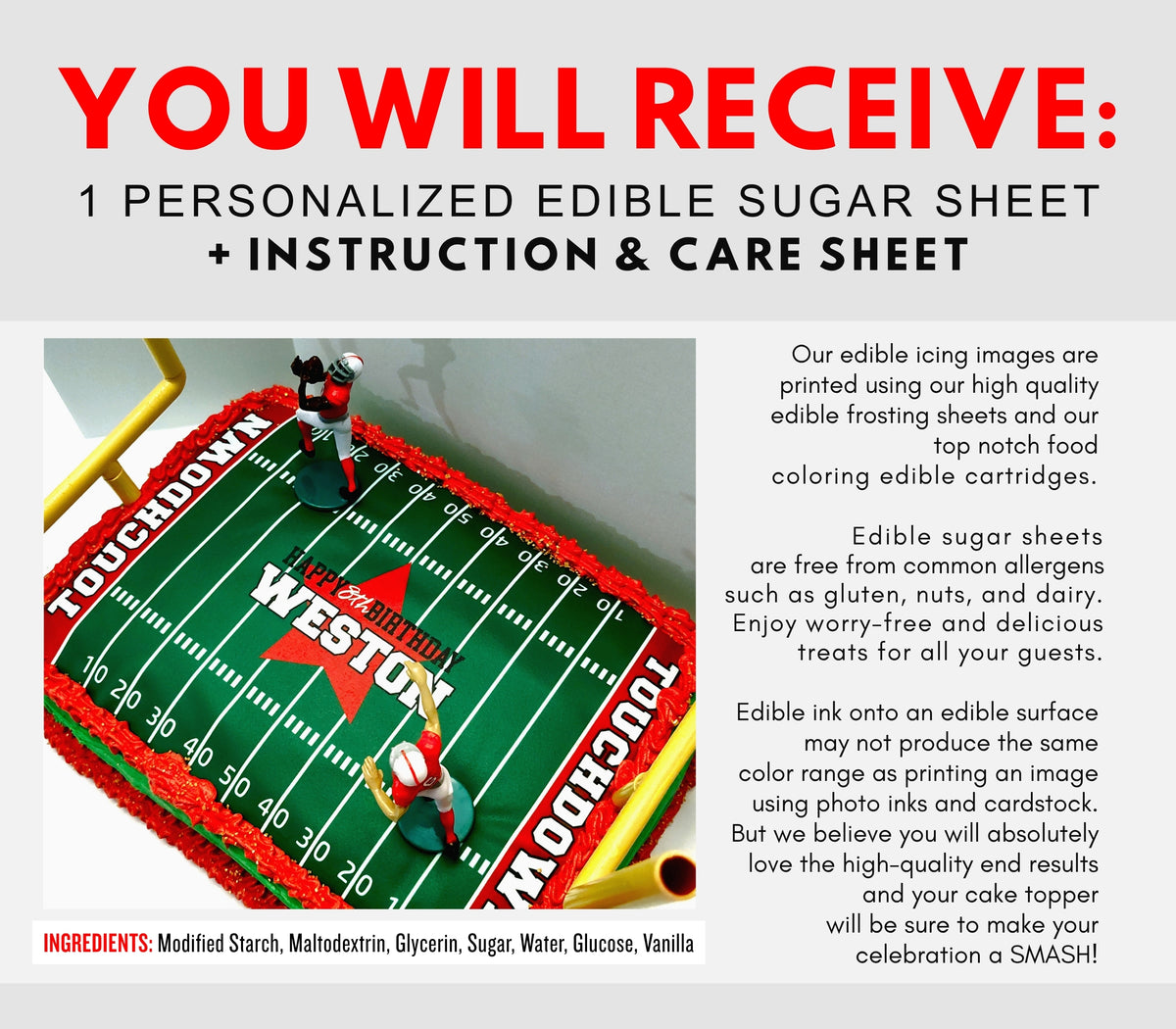 Edible Football Field Cake Topper Frosting Sheet | for a Football Birthday or Team Party