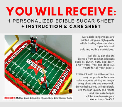 Edible Football Field Cake Topper Frosting Sheet | for a Football Birthday or Team Party