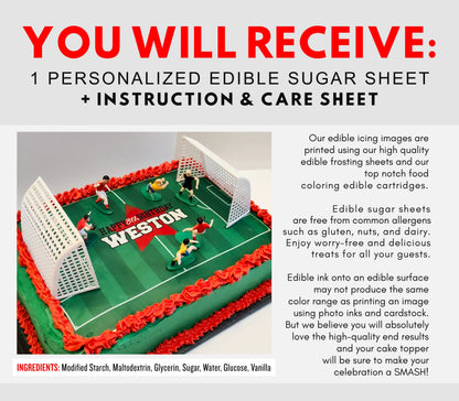 Edible Soccer Field Cake Topper Frosting Sheet | for a Soccer Birthday or Team Party