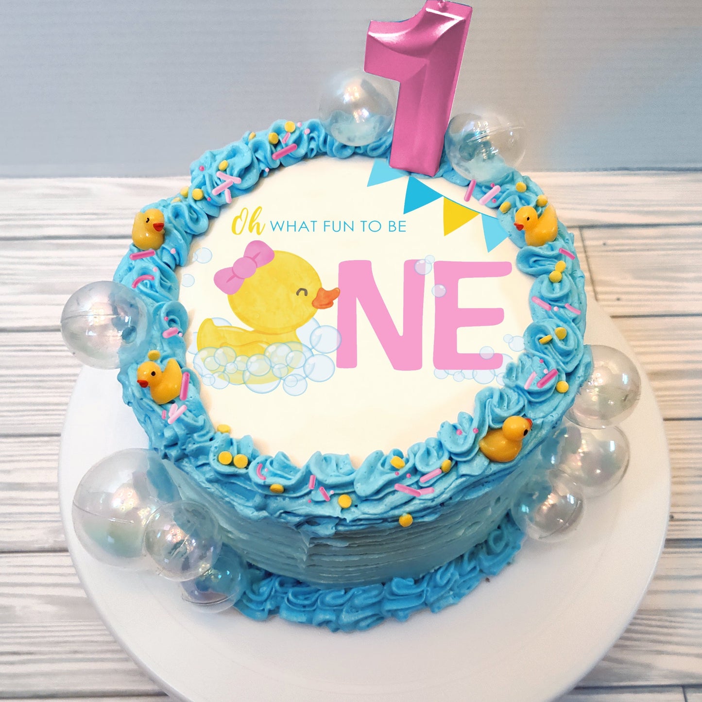 Girl Rubber Ducky 1st Birthday Edible Cake Topper Sugar Sheet | 4 Styles Available