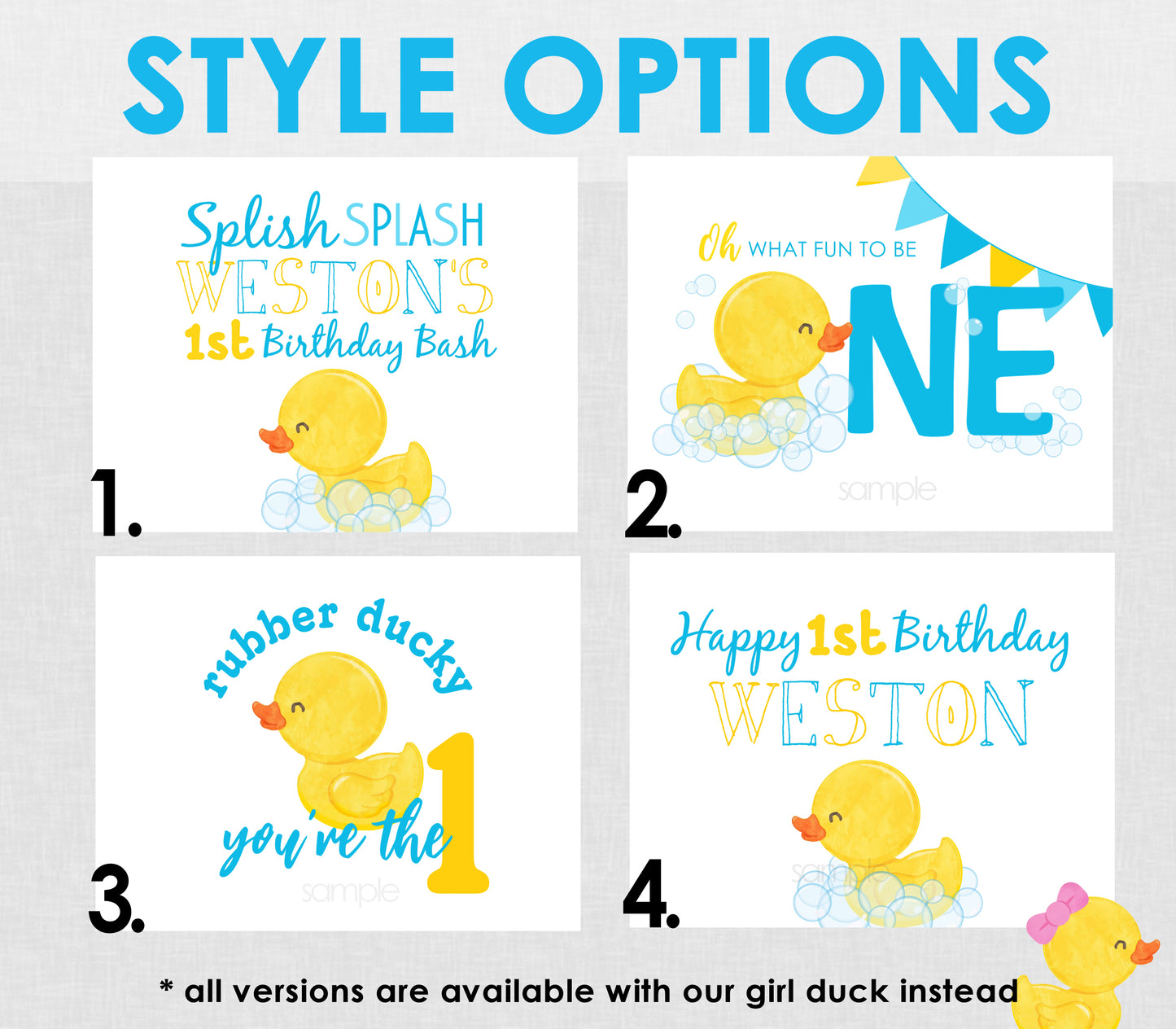 Rubber Duck First Birthday Edible Cake Topper Sugar Sheet | 4 Styles Available