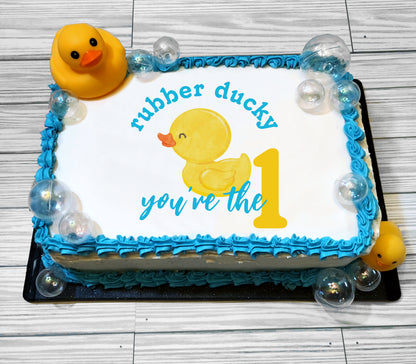 Rubber Duck First Birthday Edible Cake Topper Sugar Sheet | 4 Styles Available