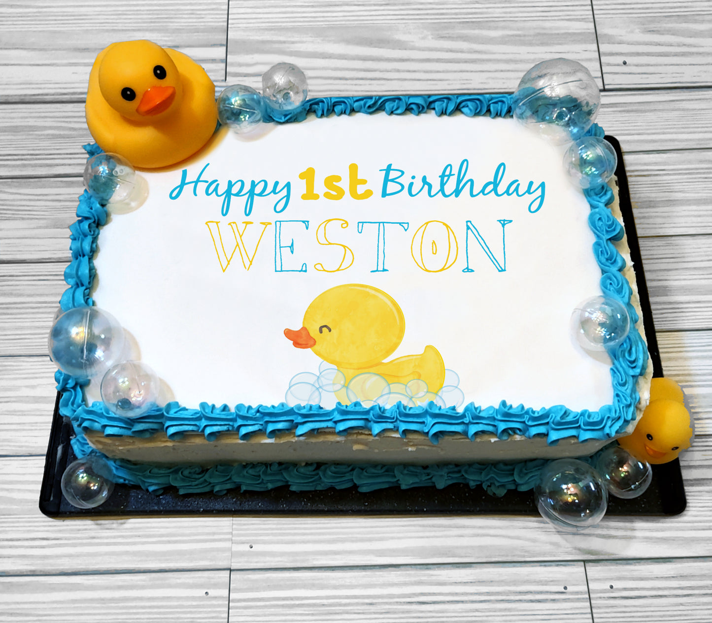 Rubber Duck First Birthday Edible Cake Topper Sugar Sheet | 4 Styles Available