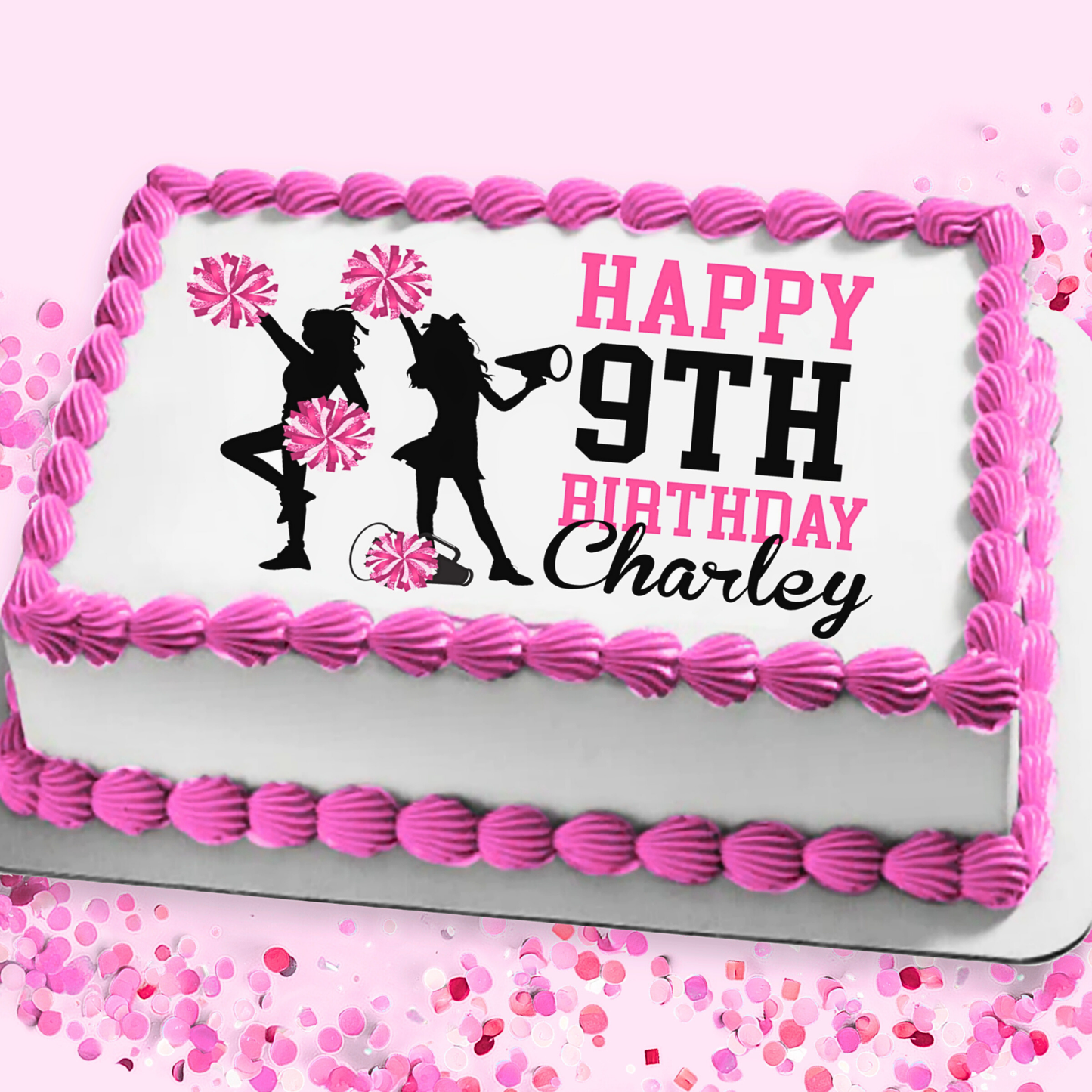 Cheerleading Birthday Edible Cake Topper Sugar Sheet | Pink | 4 Styles Available